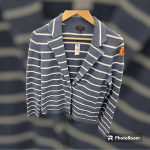 Talbots blazer sweater striped white and blue